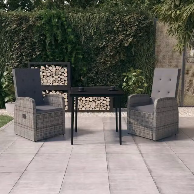 Set da Pranzo da Giardino 3 pz con Cuscini Grigio 3099485