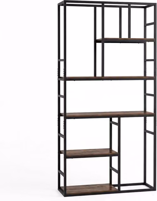 Libreria moderna DESIGN IN con 5 ripiani e struttura in metallo e MDF, organizzatore geometrico per soggiorno, ufficio o camera da letto, H: 180,34 cm, L: 90,17 cm, P: 30,48 cm