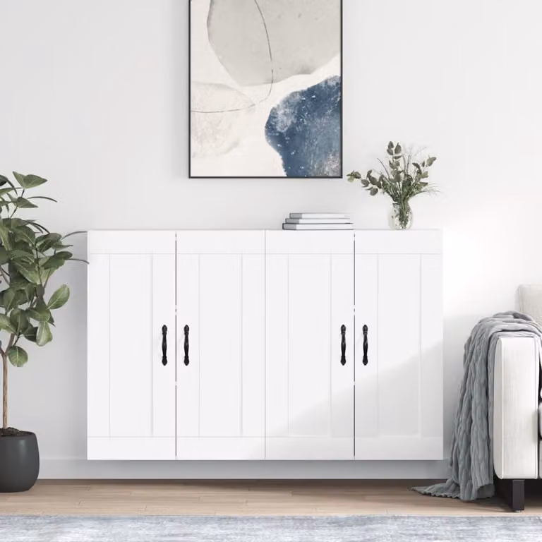 Set di 2 armadietti a parete vidaXL bianchi in stile moderno con ante a battente e ripiani interni