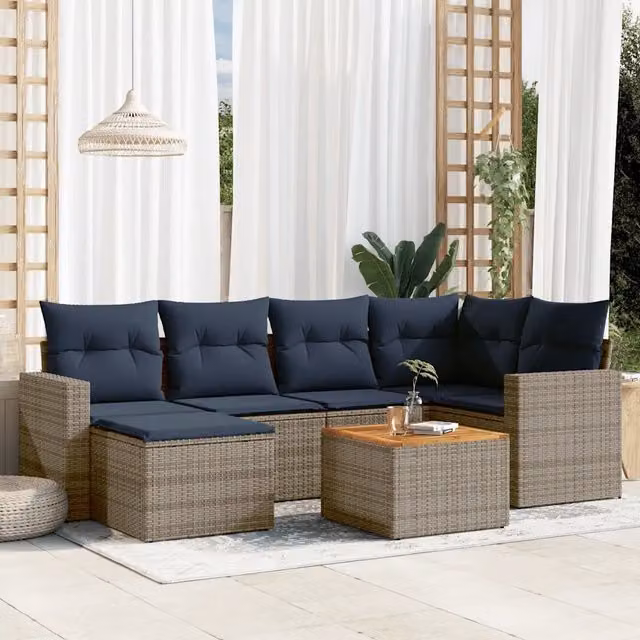 Set Divani da Giardino 7 pz con Cuscini Grigio in Polyrattan 3256558