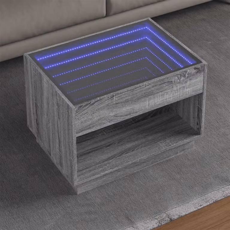 vidaXL Tavolino da Salotto Moderno con LED Grigio L: 70 cm, P: 50 cm, H: 50 cm