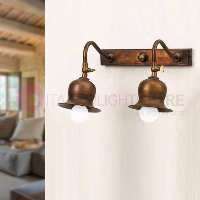 ASSISI Lampada da Parete Applique Rustico 2 Luci Ottone Anticato
