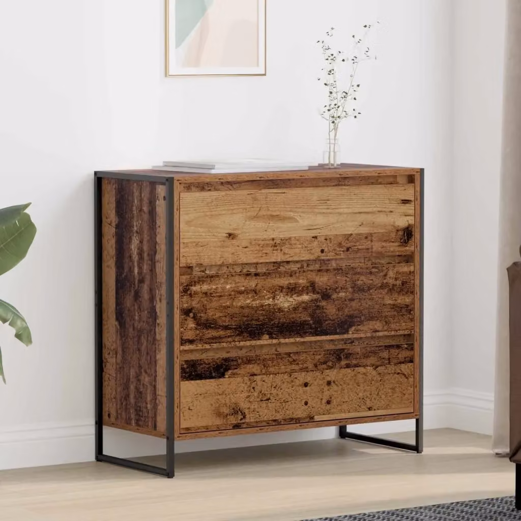Credenza Buffet in Legno Vecchio e Metallo in Stile Industrial, Colore Marrone, L 79 cm x P 36 cm x H 75.5 cm – 2