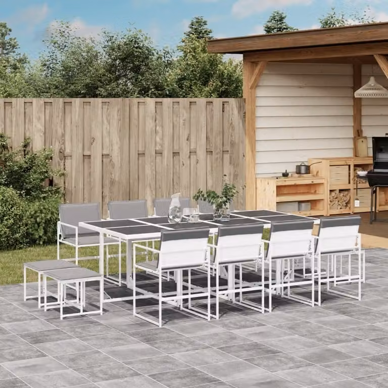 Maison Exclusive - Set da pranzo da giardino da 13 pezzi con cuscini in Textilene bianco