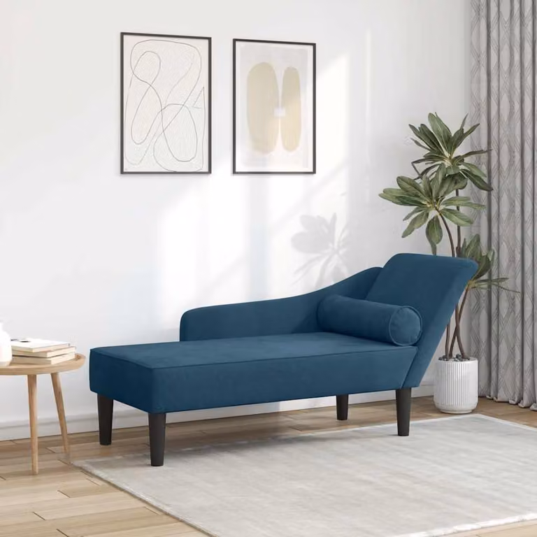 vidaXL Chaise Longue Moderna in Velluto Blu con Cuscini e Struttura in Legno Massiccio L/P/H: 141,0 x 55,5 x 66,5 cm