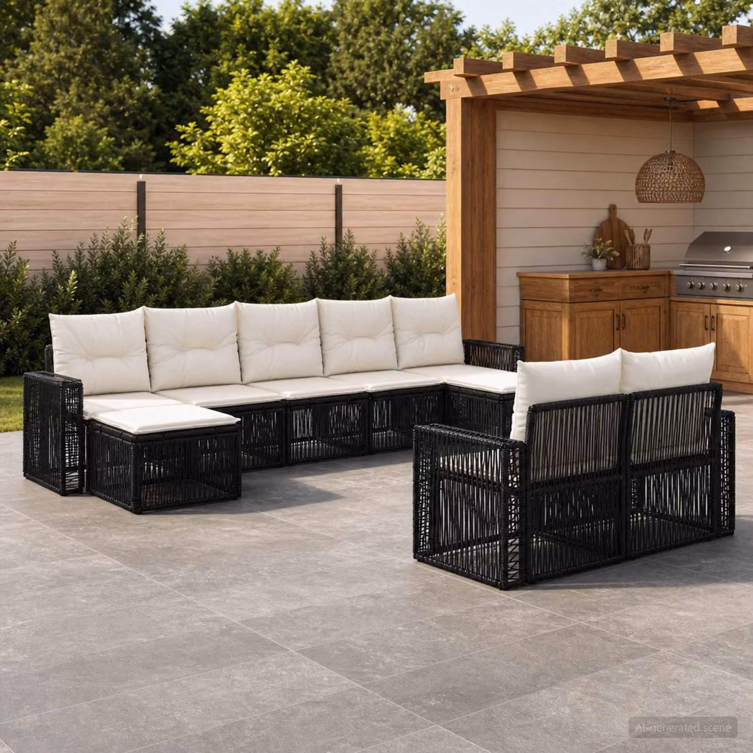 Maison Exclusive - Set da giardino composto da 9 pezzi. Divano e poltrone in rattan sintetico, colore nero e crema