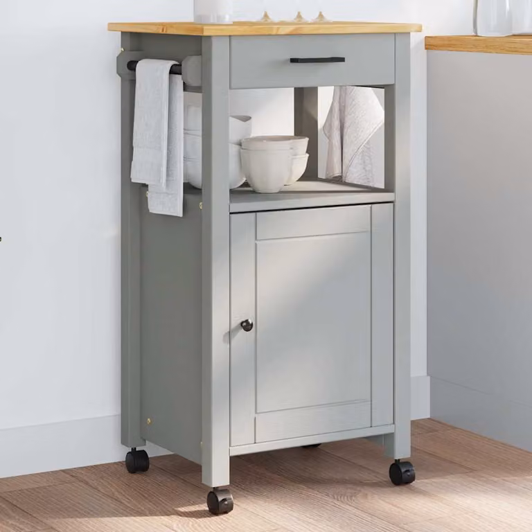 vidaXL Carrello da Cucina MONZA in Legno di Pino e Metallo, Grigio Rustico, L/P/H: 48 x 40 x 88,5 cm