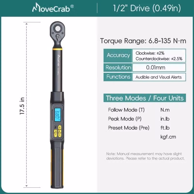 Chiave dinamometrica, misura di alta precisione, design compatto, 6,8-135N.m