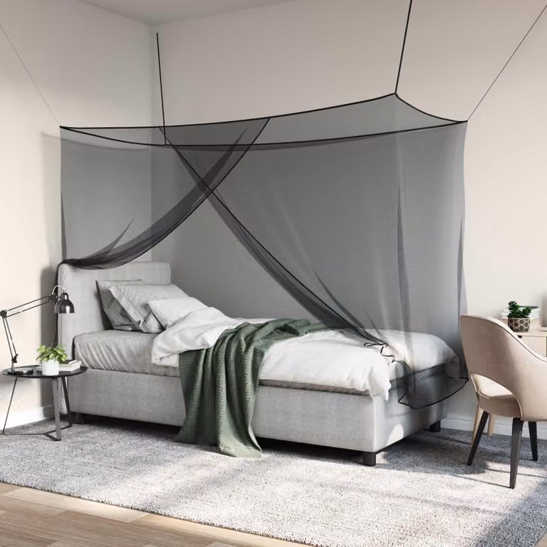 Rete per zanzare per letto vidaXL con mesh 156, colore Nero, L 220 x P 120 x H 150 cm