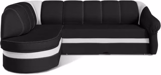 Divano angolare sinistro convertibile BENANA MEUBLORAMA nero e bianco con contenitore L/P/H: 250 x 180 x 85 cm