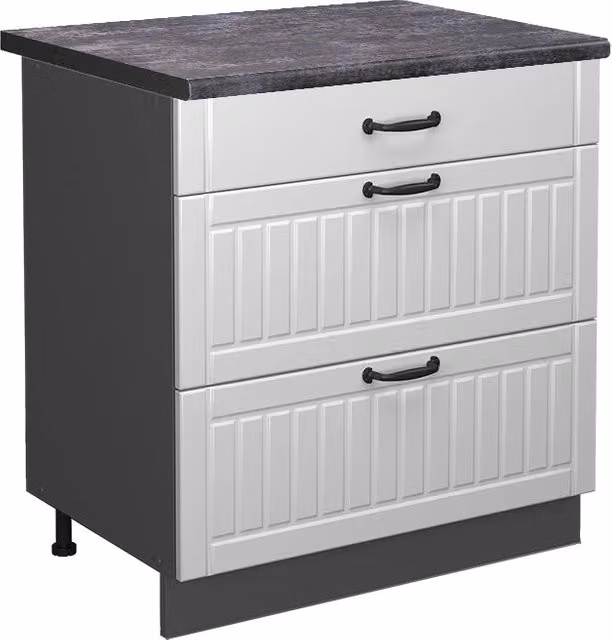 Mobiletto base per cucina Fame-Line Bianco rustico/Antracite 80 cm con 3 cassetti, PL Antracite Vicco