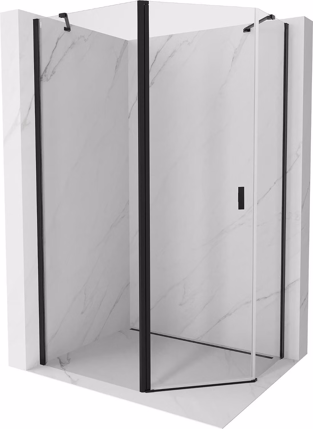Mexen Mist cabina doccia pentagonale asimmetrica a battente 100 x 80 cm, trasparente, nero - 8A8-100-080-70-00
