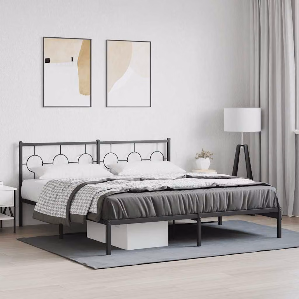 Giroletto con testiera in metallo vidaXL colore nero L: 219 cm, P: 187 cm, H: 91 cm