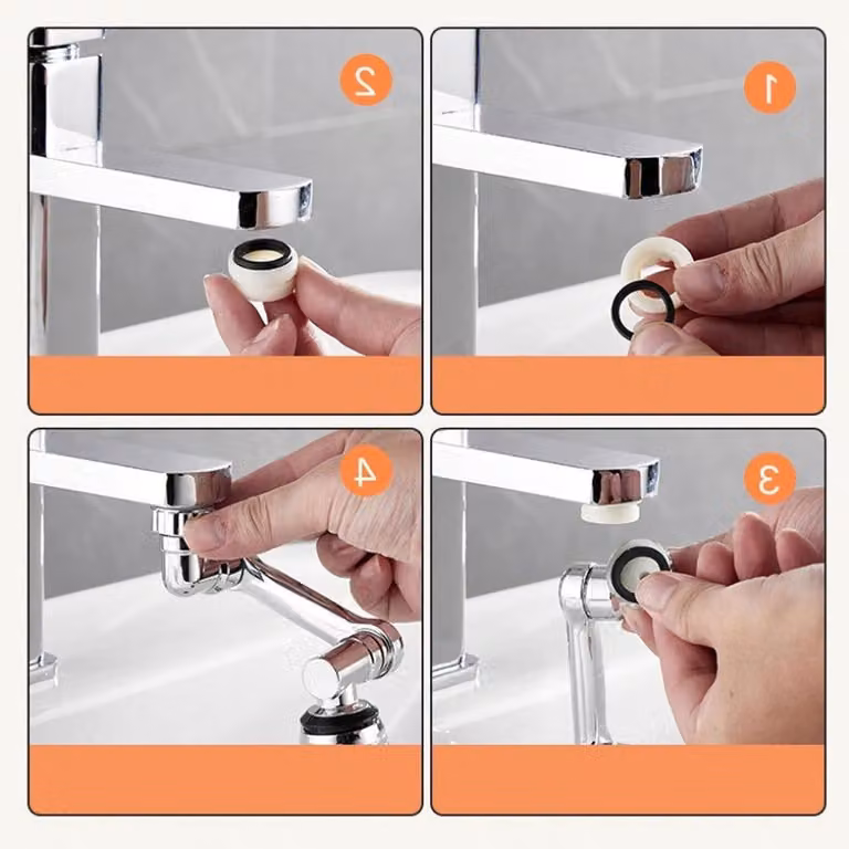 Prolunga girevole a 1080° per rubinetto - Aeratore universale a risparmio idrico con 2 modalità, miscelatore multifunzionale per bagno e cucina