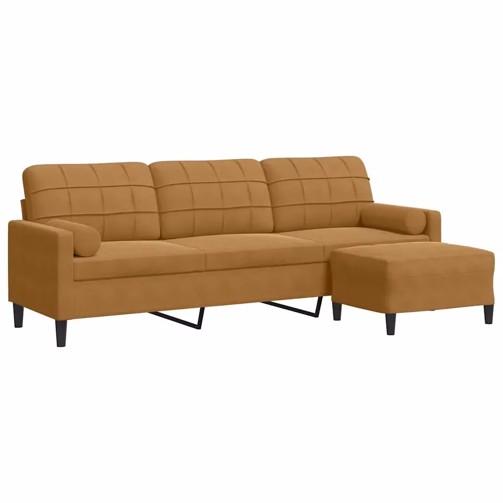 Divano a 3 posti con poggiapiedi coordinato VIDAXL in velluto marrone con struttura in metallo L: 226 cm, P: 80 cm, H: 77 cm – 2