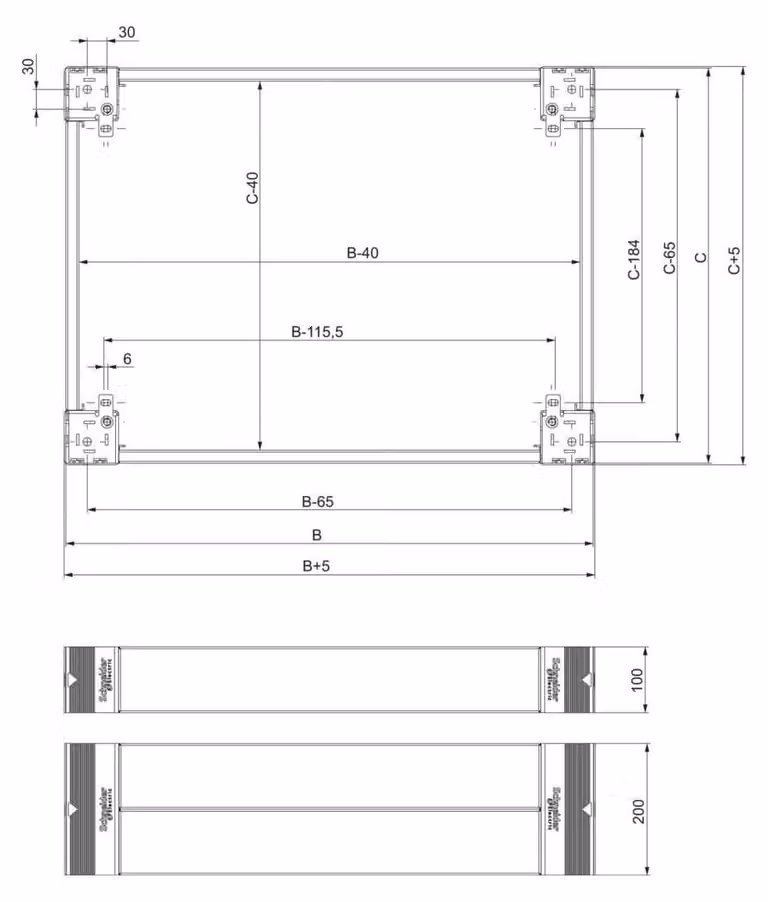 Kit di installazione frontale Schneider Electric base 200 mm NSYSPF10200