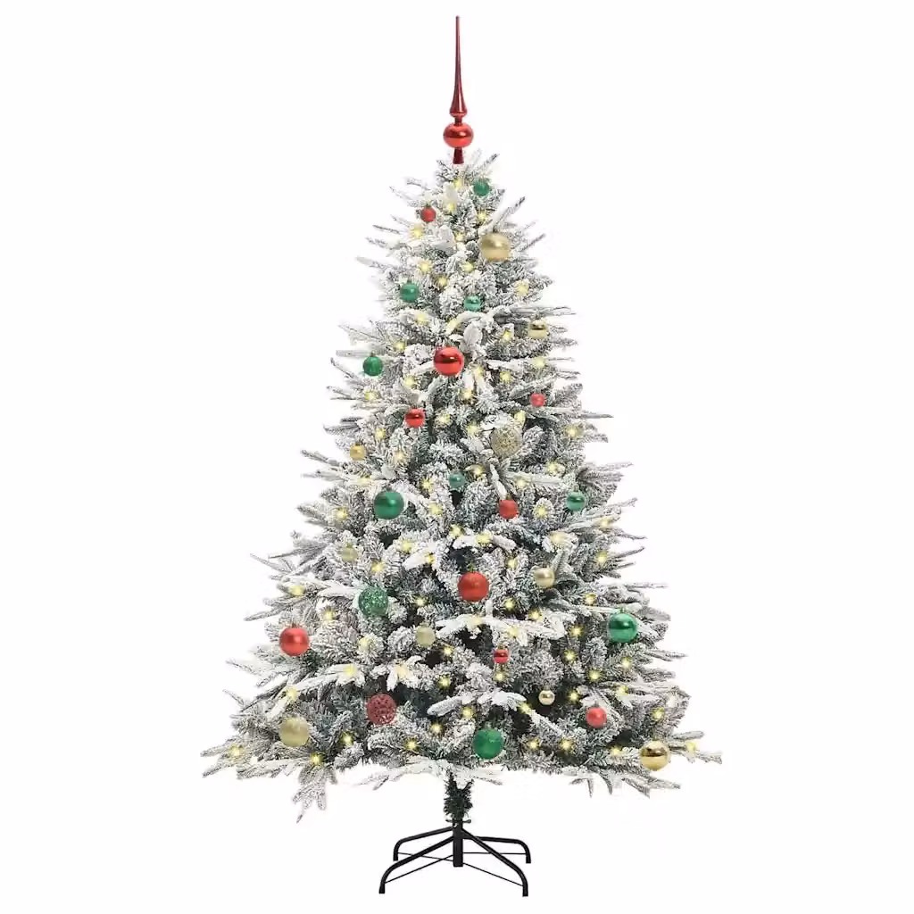 Albero di Natale artificiale preilluminato con LED luce bianca calda e set di palline verde vidaXL – 2