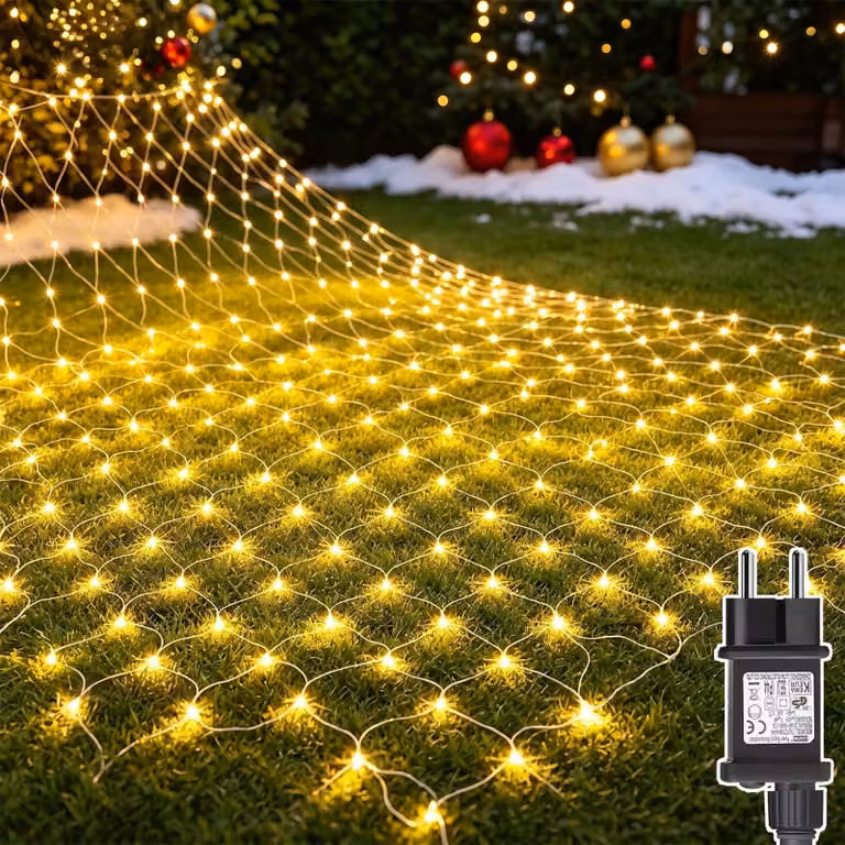 Tenda luminosa bianca calda - 3x2 metri - 200 LED - Cavo elettrico - Per uso esterno