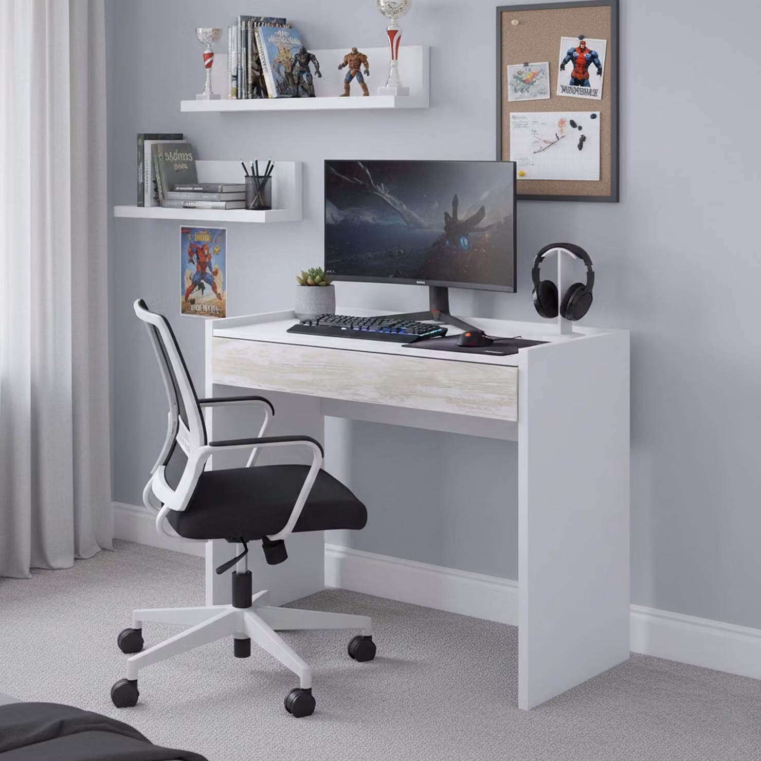 Dmora Scrivania Veroli 81.5x40x77h cm Bianco, un Cassetto Ripiani