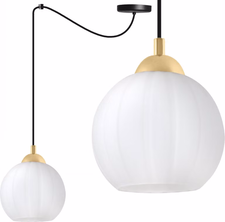 Costa Lampada a sospensione Spider nera e dorata – Lampada a sospensione a 1 luce con sfera bianca E27