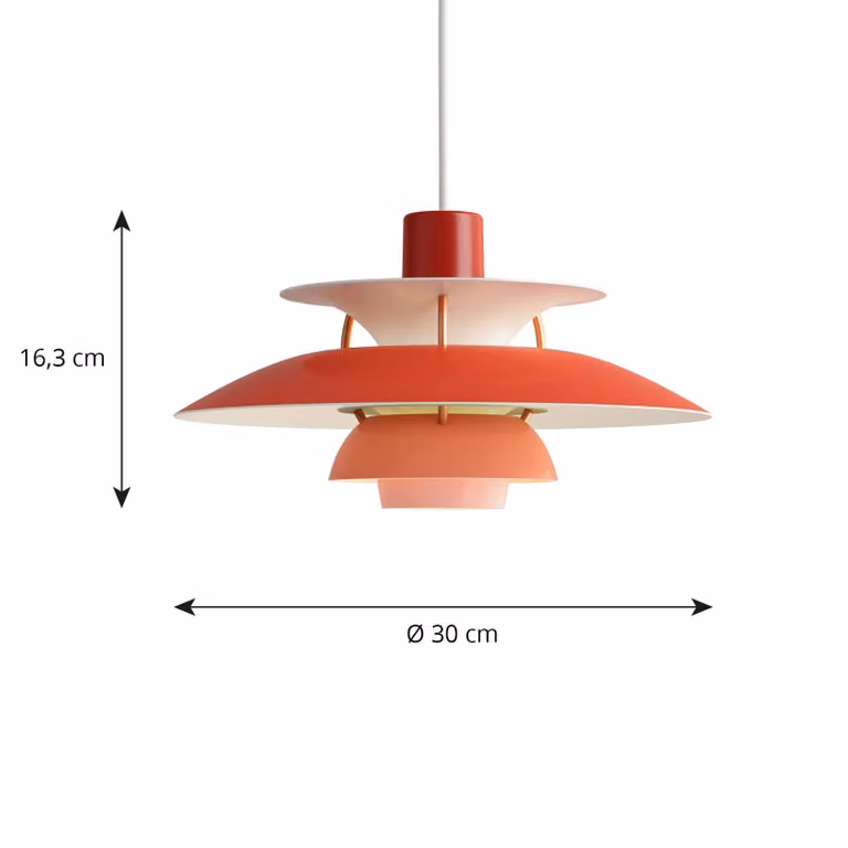 Louis Poulsen Lampada a sospensione PH 5 300, dimmerabile, Rosso, Soggiorno / Sala da pranzo, Alluminio, Design, Lampada a sospensione