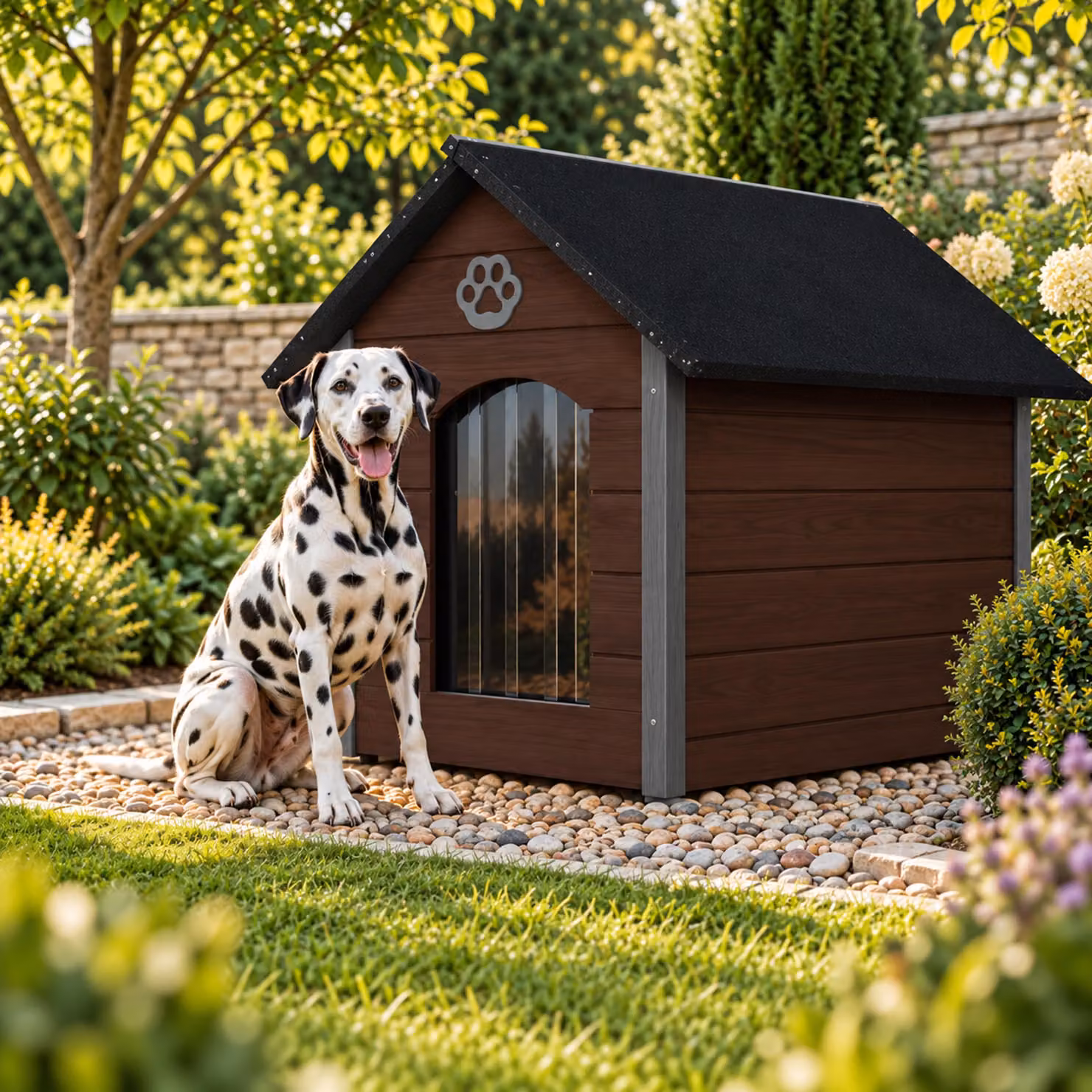 Cuccia per cani QLS, dimensioni XL (104x74 cm), isolata, in legno, per uso esterno, colore marrone-antracite, modello 9069