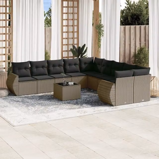 Set Divani da Giardino 11 pz con Cuscini in Polyrattan Grigio 3254259