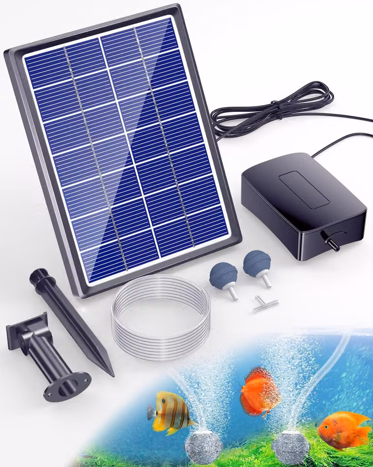 Aeratore solare per stagni - 3,5 W con batteria integrata - Batteria da 2200 mAh - Resistente all'acqua, grado di protezione IPX5