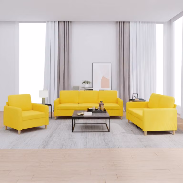Set di divani 3 pezzi vidaXL in tessuto giallo con cuscini per soggiorno moderno