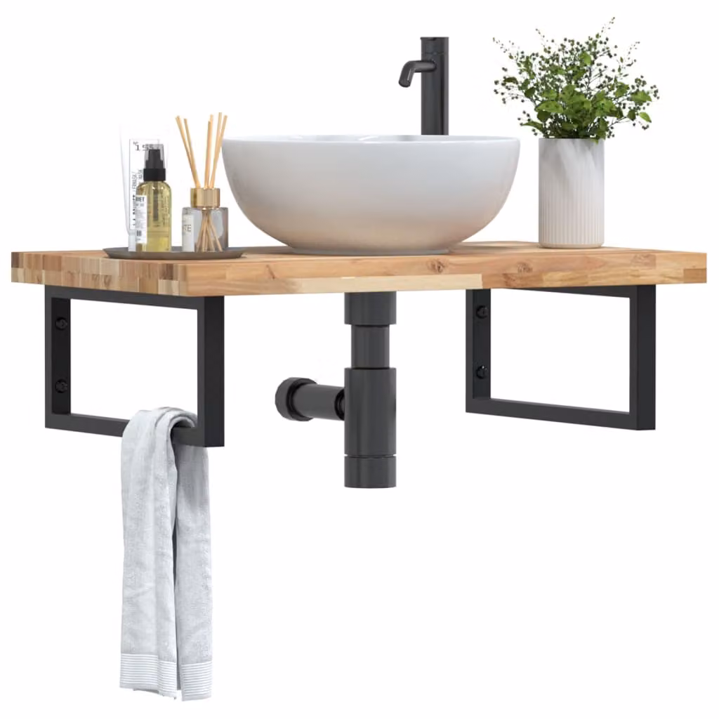 vidaXL Ripiano da parete per lavabo in legno di acacia e metallo nero e marrone