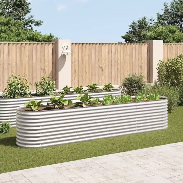 Letto Rialzato Giardino 400x80x81 cm in Acciaio Zincato Argento 45511