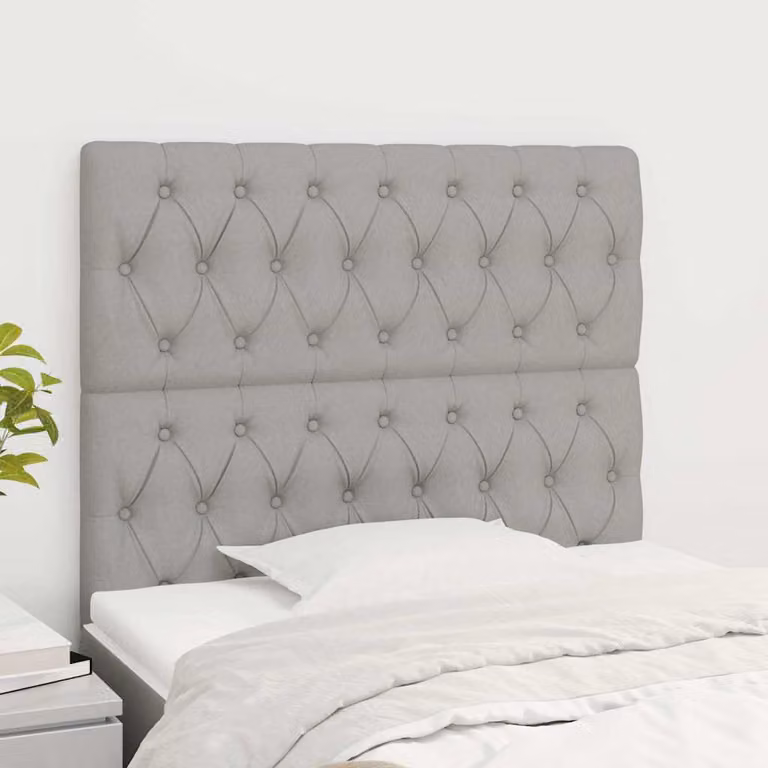 Testiera per letto imbottita vidaXL in tessuto grigio chiaro, L: 90 cm, P: 7 cm, H: 118-128 cm