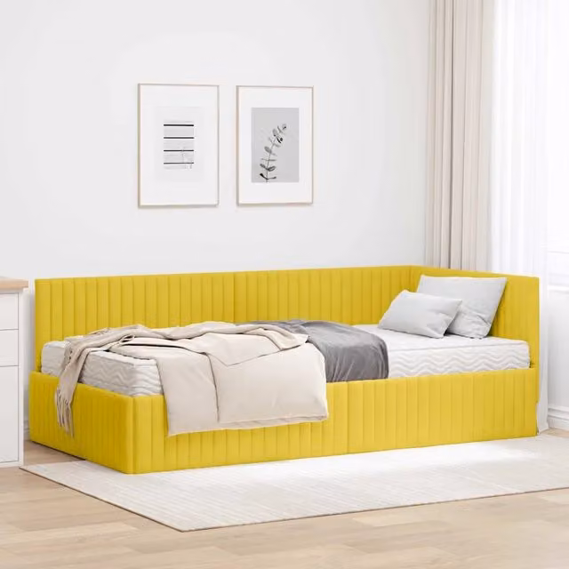 Struttura Letto Angolare con Materasso 2 pz-Giroletto con materasso Giallo Velluto 674142