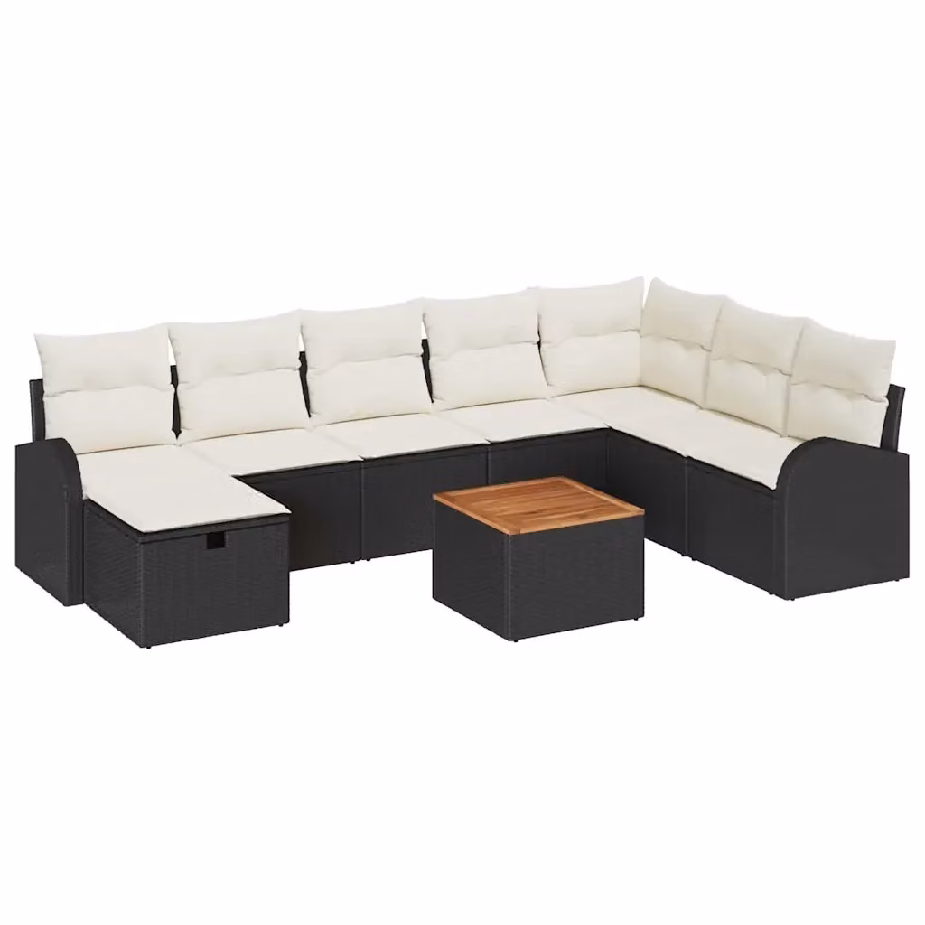 Set Divano da Giardino vidaXL 9 Pezzi in Polyrattan Nero con Cuscini e Tavolino – 2