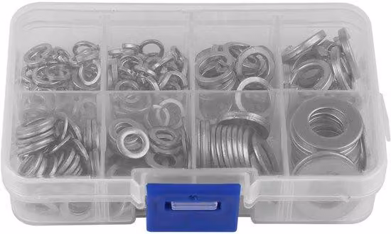 Set di guarnizioni in acciaio inossidabile - Assortimento completo in confezione - Kit M5, M6, M8, M10 - 200 pezzi per cassetta degli attrezzi