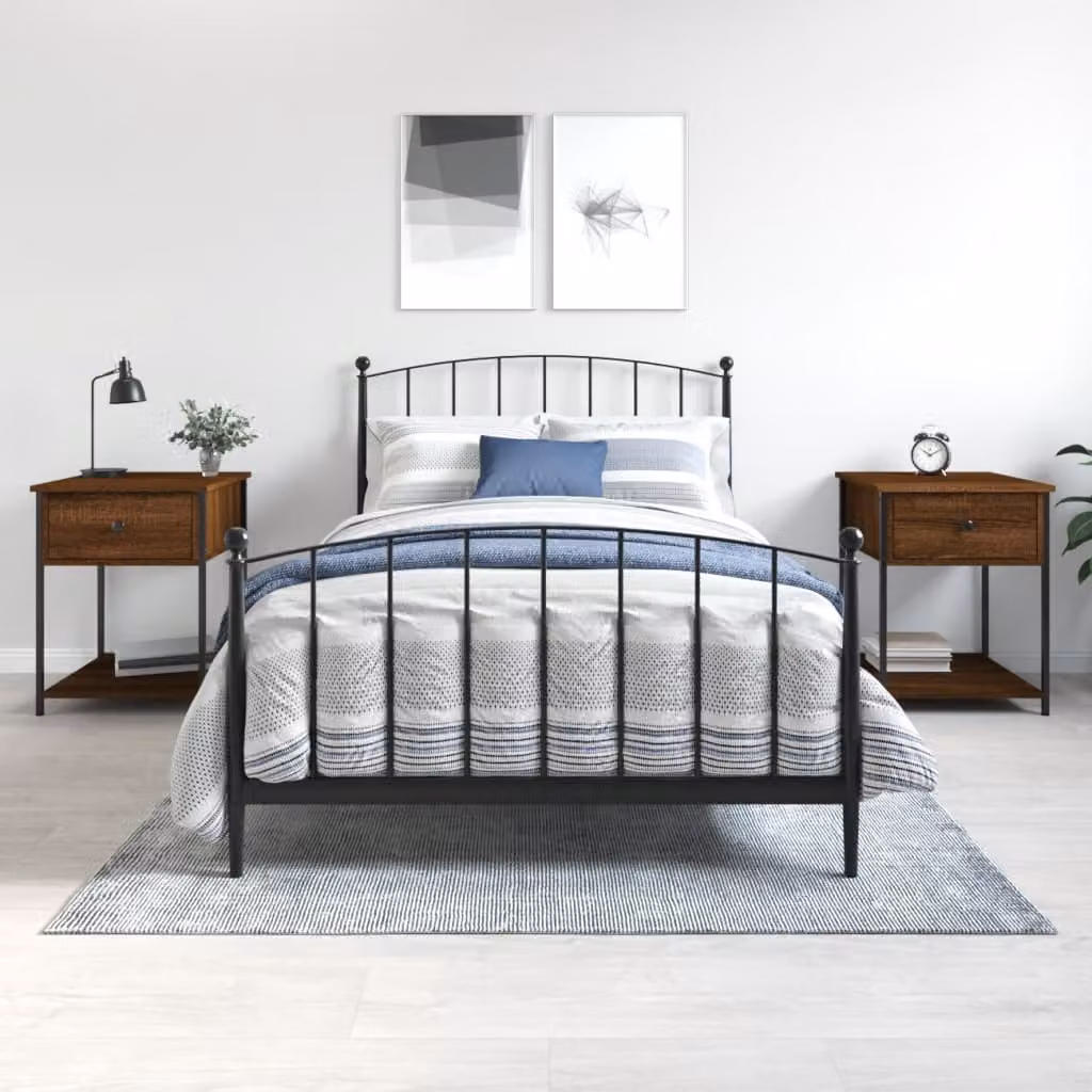Set di 2 comodini moderni vidaXL in legno multistrato color rovere marrone L 44 cm, P 45 cm, H 58 cm