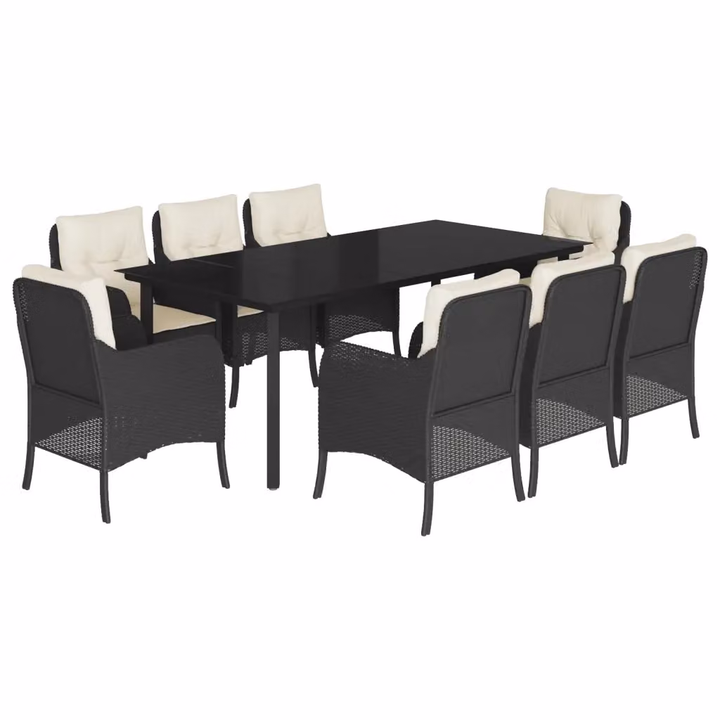 Set da pranzo da giardino vidaXL in polyrattan nero con cuscini e tavolo in vetro per 9 persone – 2