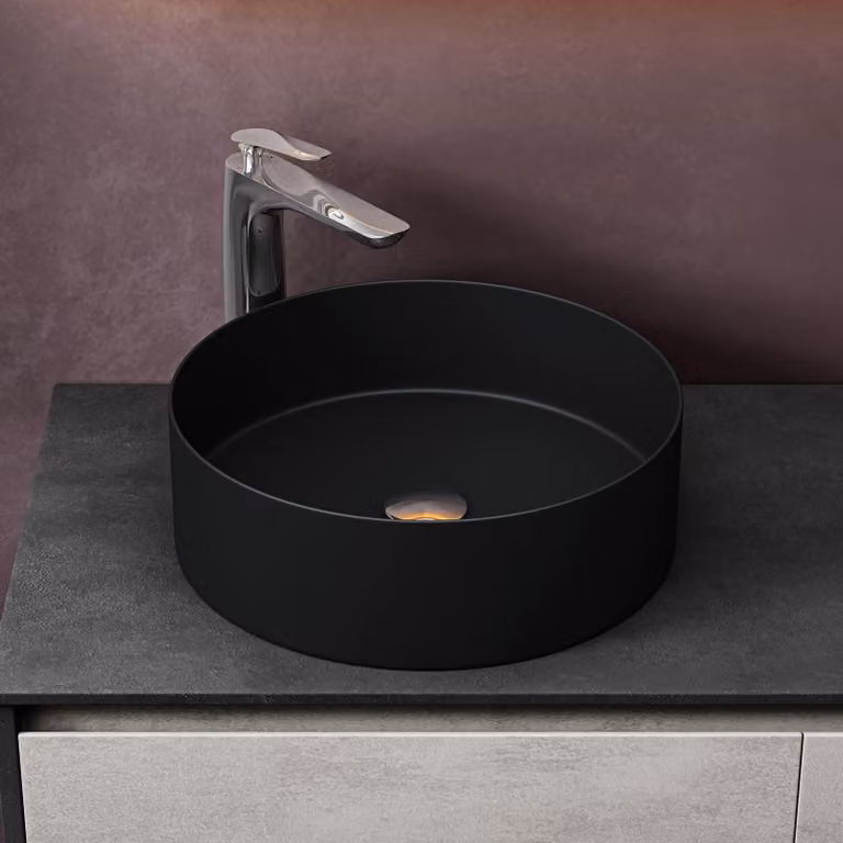 doporro Lavabo da Appoggio 40x40x13cm, Lavandino Bagno Brš¹ssel203 in Vetroceramica con Nano Rivestimenti inclusi, Nero opaco