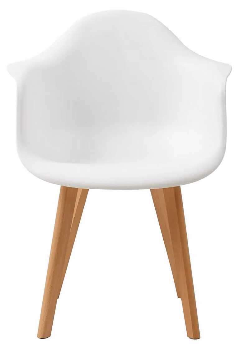 Set di 2 sedie da pranzo - Con braccioli - Stile moderno minimalista - Seduta in plastica, gambe in faggio - Da montare - Bianco