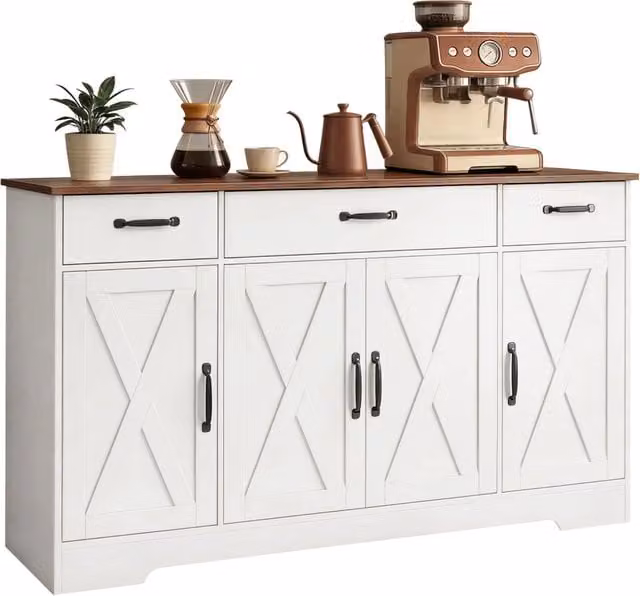 Credenza con 4 ante e 3 cassetti ¨C zephmum ¨C bianco, legno, 60x40x