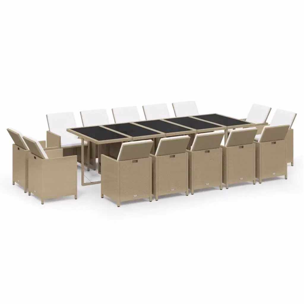 Set da Pranzo da Giardino vidaXL in Polyrattan Beige e Bianco con Tavolo Rettangolare in Vetro Estensibile – 2