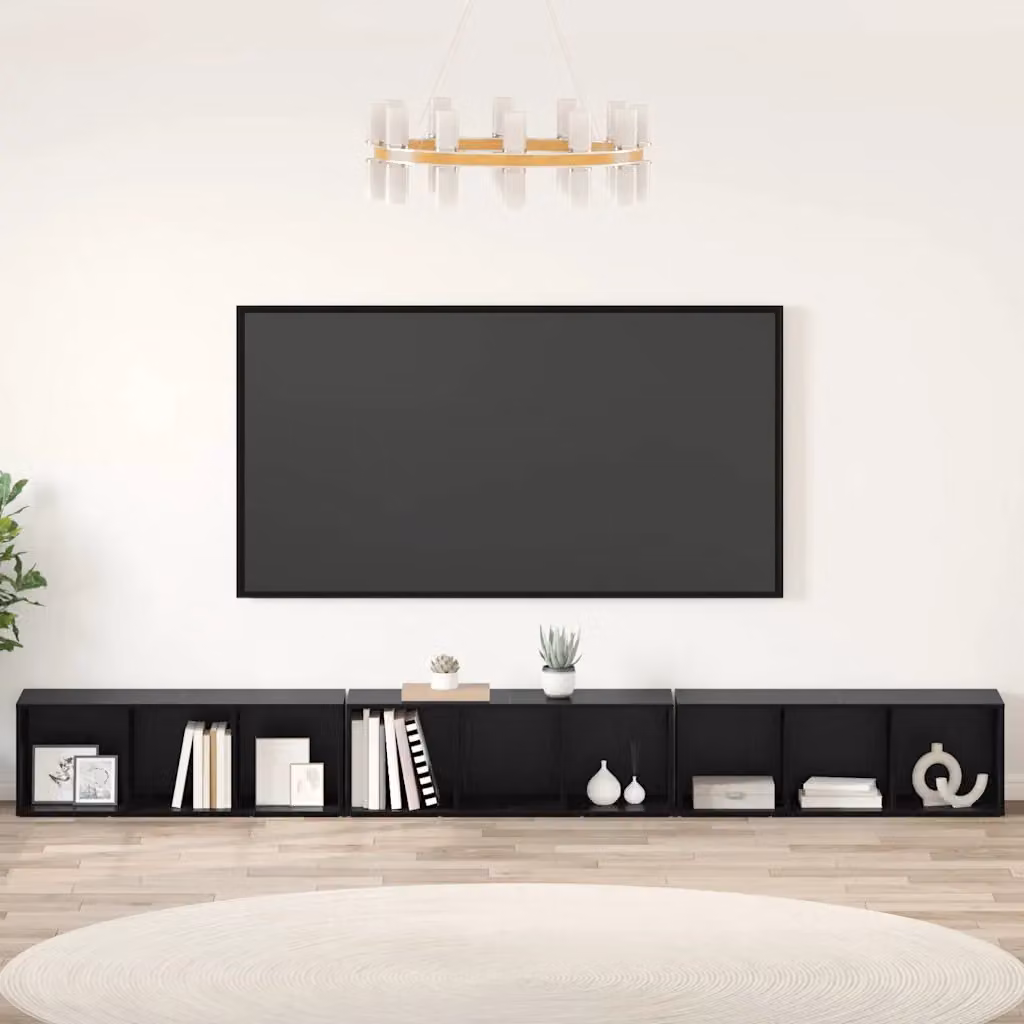Set mobile TV 3 pezzi vidaXL in legno ingegnerizzato rovere e nero stile rustico per soggiorno