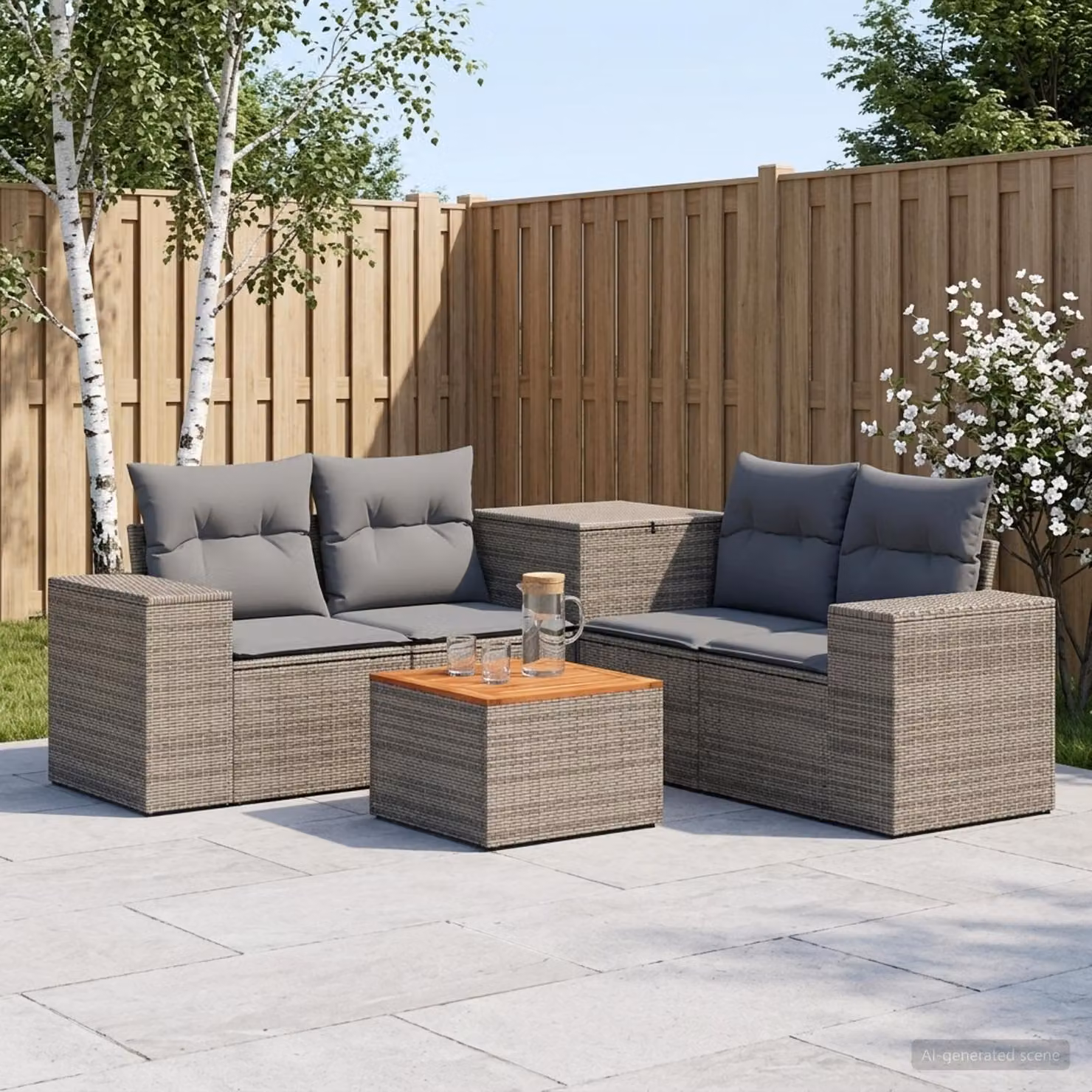 Set di divani da giardino vidaXL in polyrattan con forma a L, colore grigio e antracite, composto da 6 pezzi con cuscini inclusi e tavolino da caffè coordinato