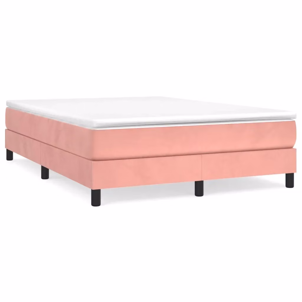 Letto con Giroletto a Molle e Materasso Ibrido vidaXL in Velluto Rosa e Bianco L: 140 cm, P: 200 cm, H: 203 cm – 2