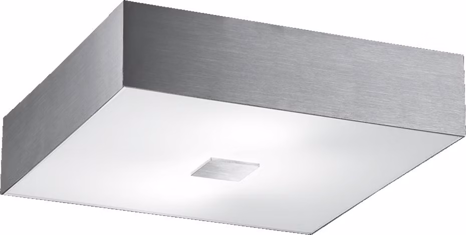 Plafoniera PANDORA, 4 attacchi E27/40W, alluminio spazzolato/bianco opaco, L:35cm, P:7,5cm, H:35cm, dimmerabile