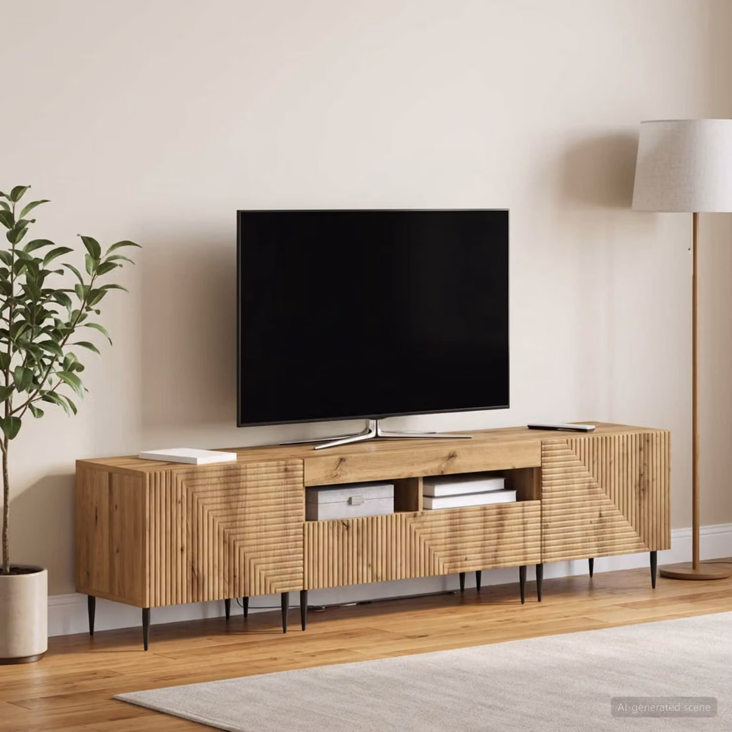 Mobile TV LED vidaXL in legno ingegnerizzato Rovere e Grigio con illuminazione integrata e scomparti multimediali L/P/H: 98 x 35 x 43 cm