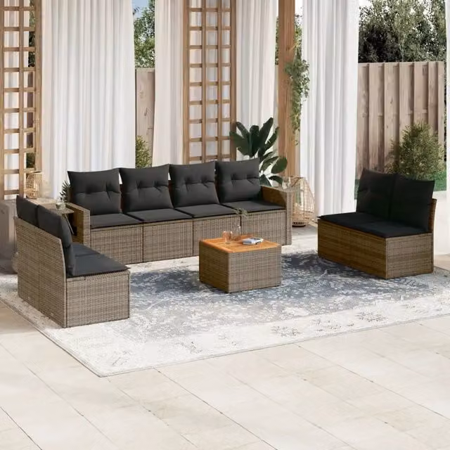 Set Divano da Giardino 9 pz con Cuscini Grigio in Polyrattan 3256858