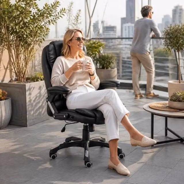 Office Chair, Black Faux Leather