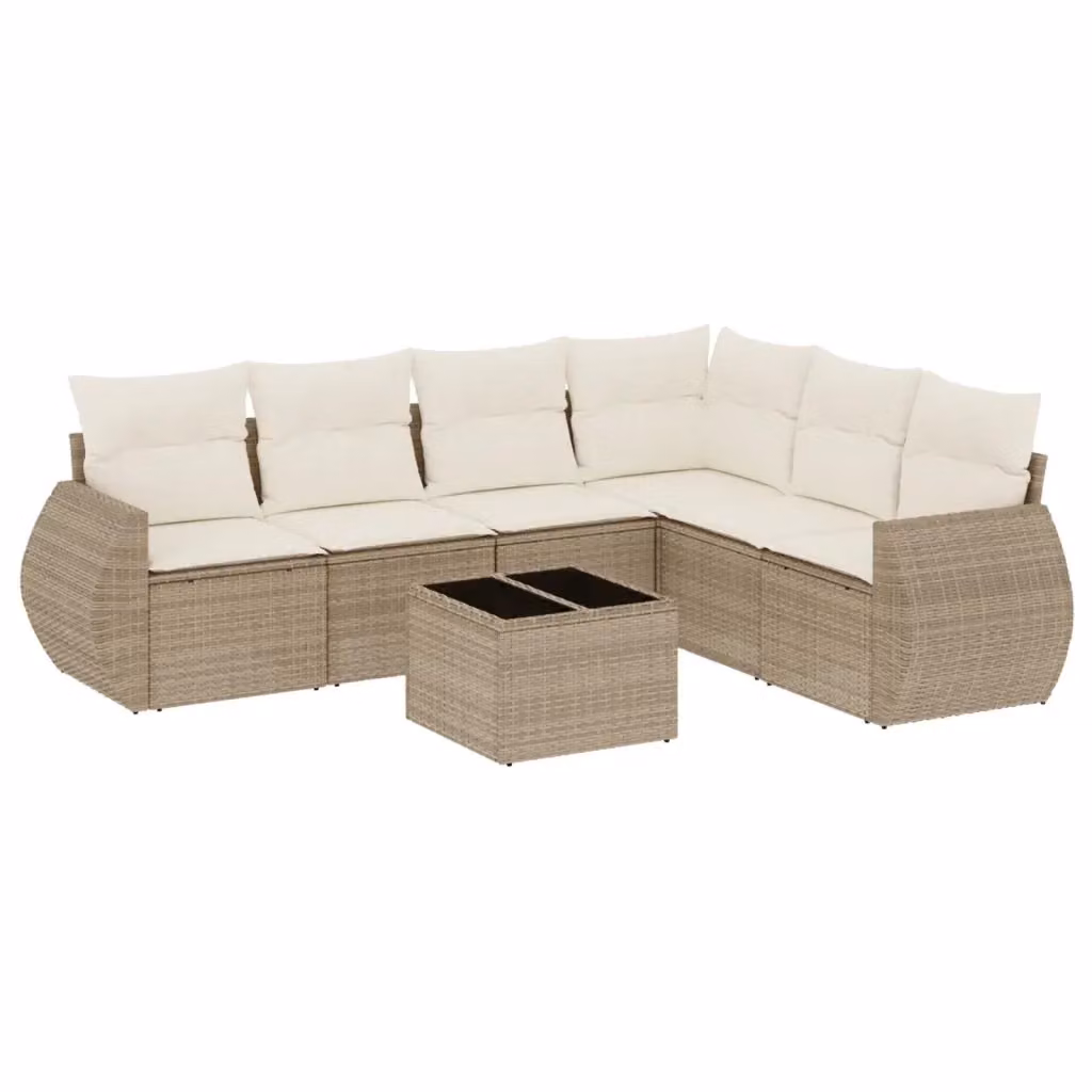 Set di divani da giardino vidaXL a forma di L composto da 7 pezzi con cuscini beige e tavolino da esterno – 2