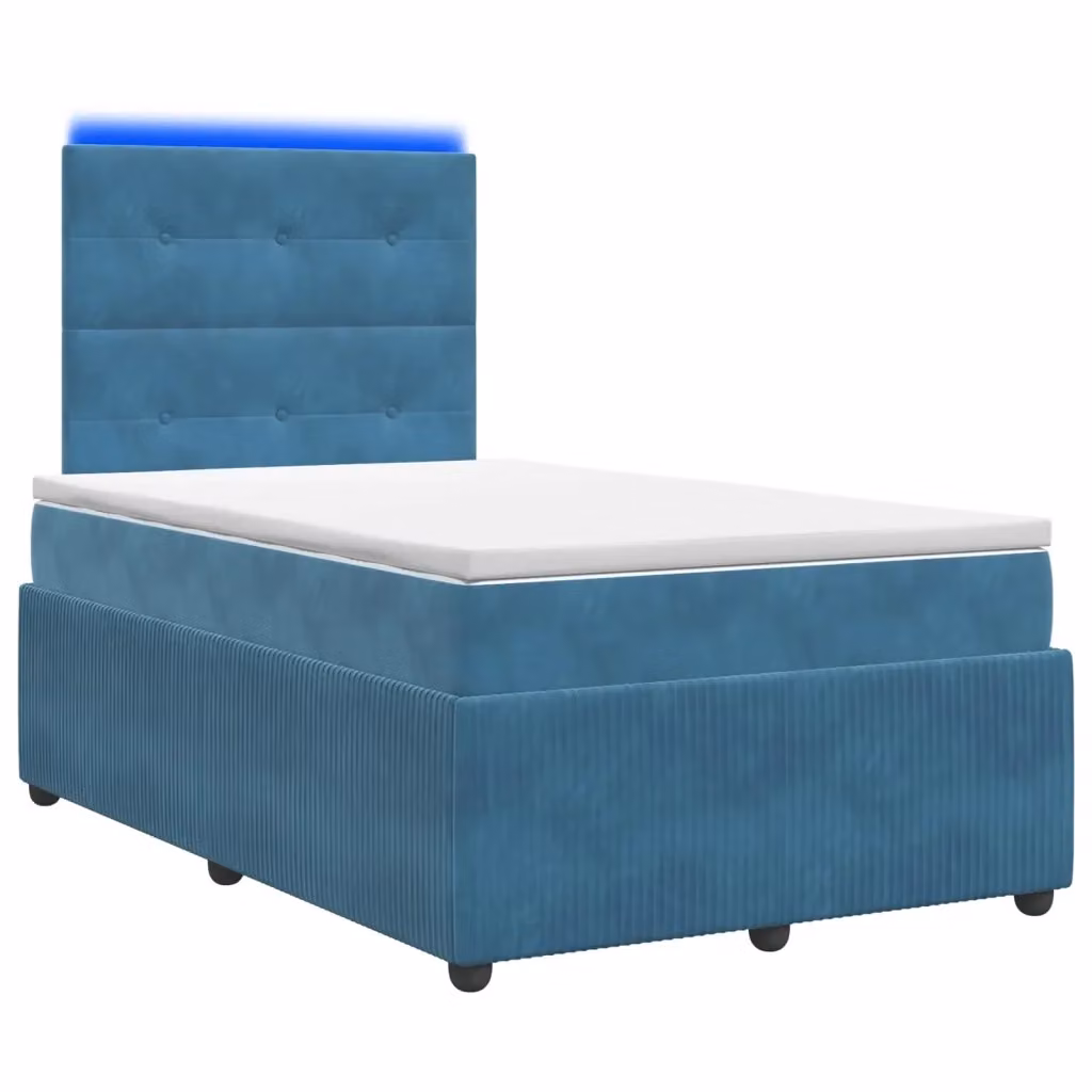 Letto Box Spring vidaXL in Velluto Blu con Materasso Ibrido, Illuminazione LED Sotto il Letto e Porte USB, Base con Contenitore a Sollevamento, L/P: 120 x 200 cm – 2